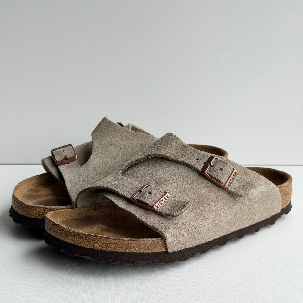 Birkenstock Zurich Sandal Womens 39 Taupe Suede Two Strap Slide Casual Slip On